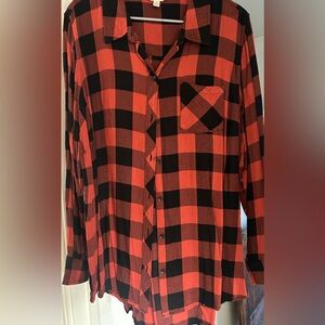 Burnt orange plaid long sleeve, 1X